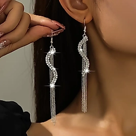 Dangle Küpe Taşlı Püskül S Şekilli Tasarım Zarif Küpe