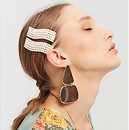 2 Adet İncili Kadın ve Çocuk Çıtçıt Toka, Yan Tokalar, İncili Tokalar