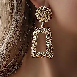 Nostaljik Gold Uzun Küpe, Geometri Tasarım Kadın Küpe