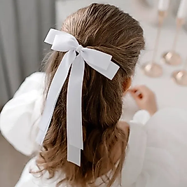 Handmade Beyaz  Kurdele Yetişkin ve Çocuk Klipsli Toka