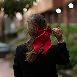 Ekstra Büyük Kırmızı Saten Lüx Fiyonk Toka - Otomatik Klipsli - Handmade