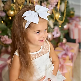 Beyaz Gümüş Detaylı Bebek ve Çocuk Bandana