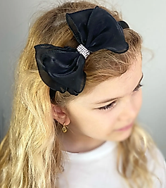 Parlak Organze Taş Detaylı Siyah Çocuk Tacı