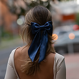 Ekstra Büyük Lacivert Saten Lüx Fiyonk Toka - Otomatik Klipsli - Handmade