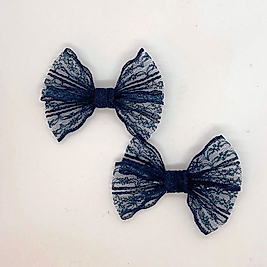 Dantel Serisi -  Lacivert Klipsli Çocuk Fiyonk Toka, 2 Li Set, Dantel Toka, Çocuk Tokaları