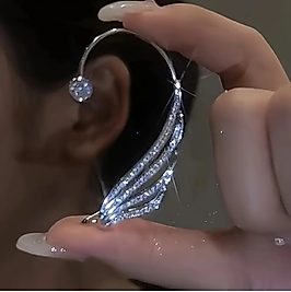 Melek Kanadı Ayarlanabilir Gümüş Renk Şık Taşlı Küpe - Sağ Kulak - 1 Adet