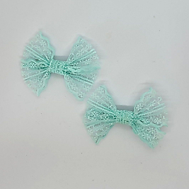 Dantel Serisi -  Mint Yeşili Klipsli Çocuk Fiyonk Toka, 2 Li Set, Dantel Toka, Çocuk Tokaları