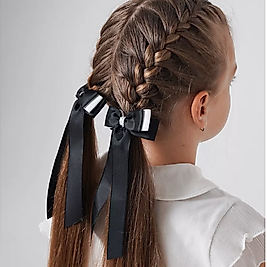 2 'Li Set Siyah Beyaz Gümüş Detaylı Kurdele Lastik Fiyonk Toka