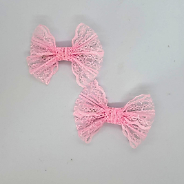 Dantel Serisi -  Pembe Klipsli Çocuk Fiyonk Toka, 2 Li Set, Dantel Toka, Çocuk Tokaları