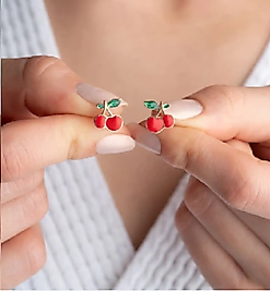 Kiraz Mineli Küpe, 1 Çift Kiraz Çocuk Ve Kadın Küpe