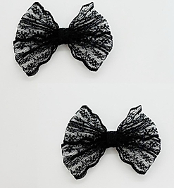 Siyah Timsah Klipsli Çocuk Fiyonk Toka, 2 Li Set, Dantel Serisi