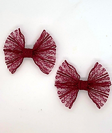 Dantel Serisi -  Bordo Klipsli Çocuk Fiyonk Toka, 2 Li Set, Dantel Toka, Çocuk Tokaları