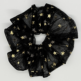 Altın Yıldızlı Siyah Tül Saç Tokası - Zarif Topuz Tokası