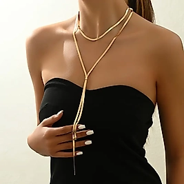 Tek Parça Vintage Seksi Y-Şekilli Uzun Yılan Zincir Kolye, Gold Kolye