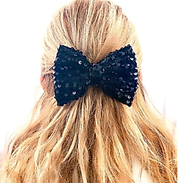 Lüks Siyah Pullu Parlak Fiyonk Metal Klipsli Toka