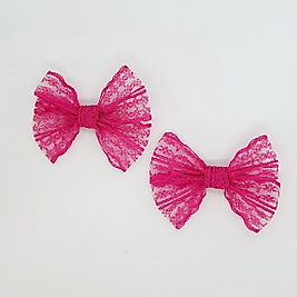Dantel Serisi -  Fuşya Klipsli Çocuk Fiyonk Toka, 2 Li Set, Dantel Toka, Çocuk Tokaları