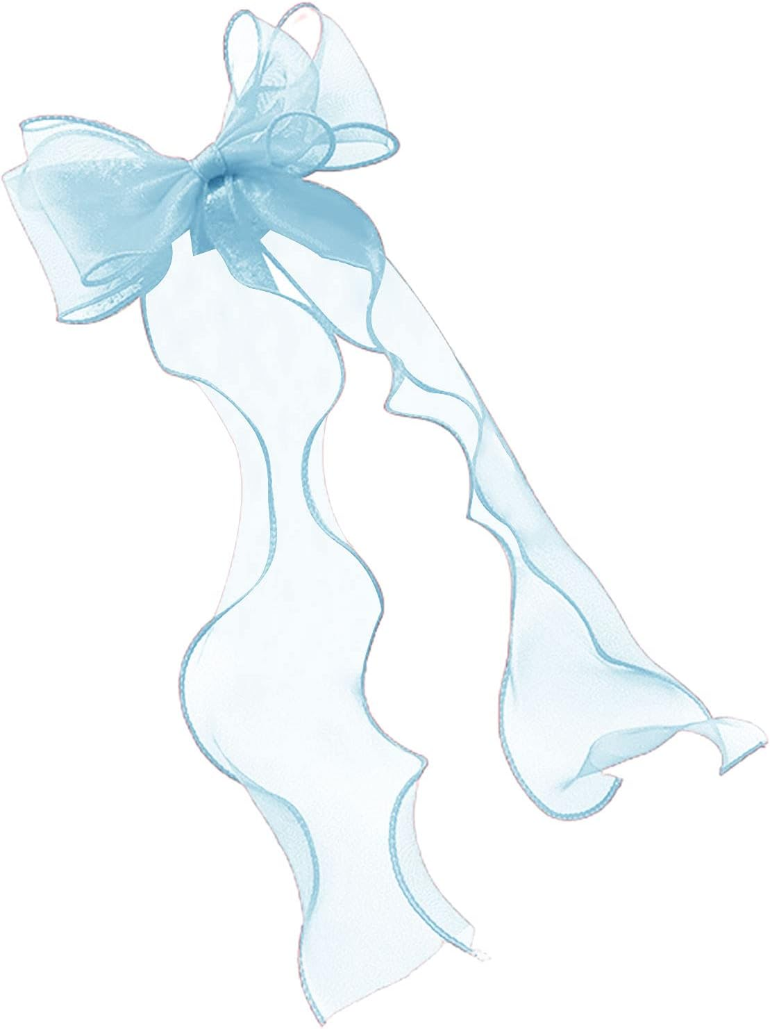 Gök Mavi Tül Uzun Kuyruklu Otomatik Klipsli Fiyonk Toka