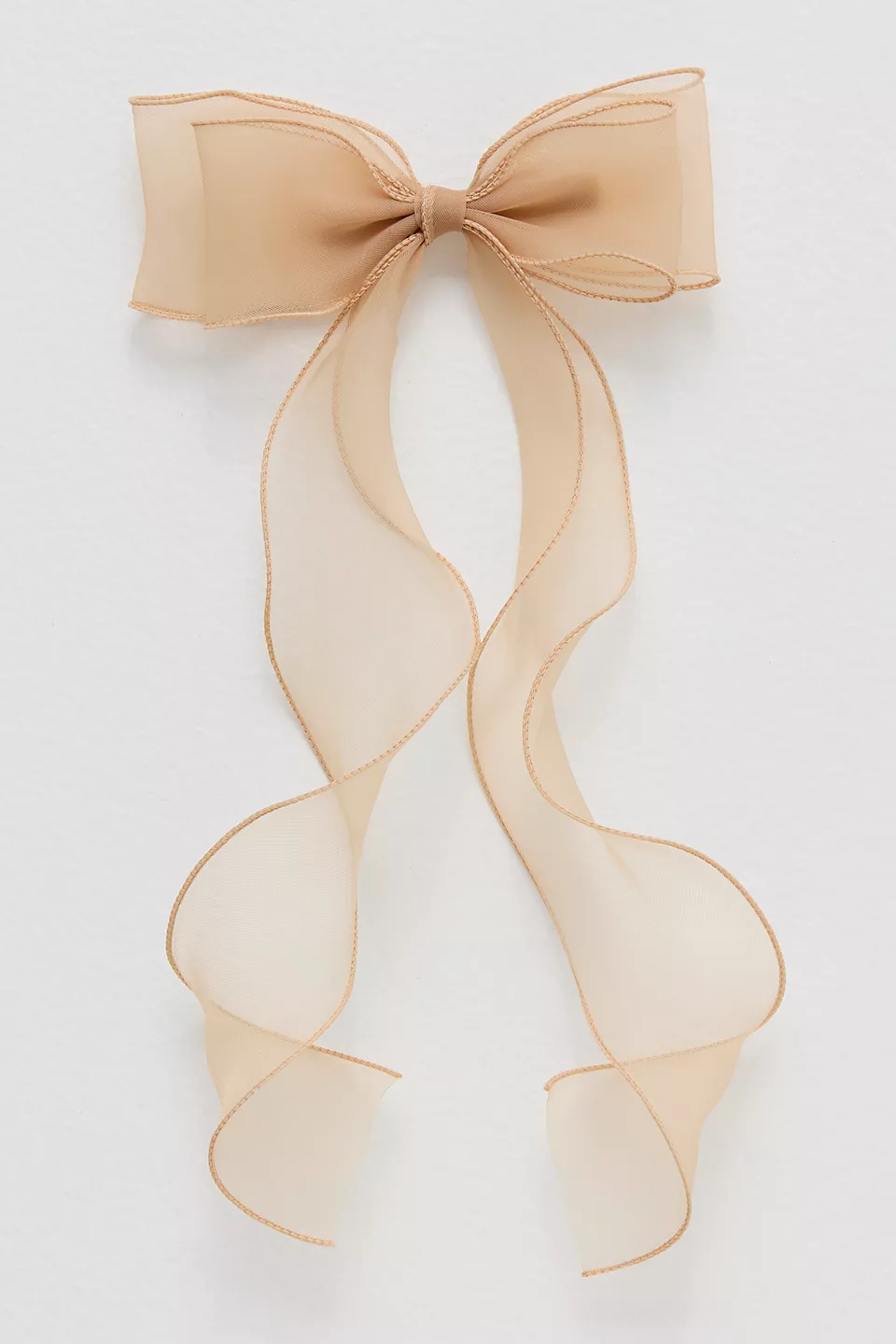 Bej Tül Uzun Kuyruklu Otomatik Klipsli Fiyonk Toka