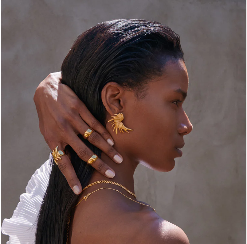 Anka Kuşu Kanatları Gold Küpe