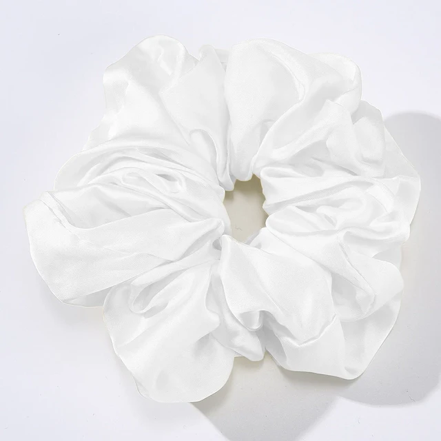 Beyaz Lüx Saten XXL Scrunchie Toka, Büyük Boy Simit Toka, El Yapımı