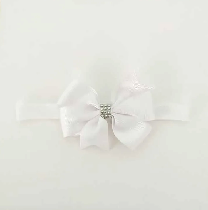 Beyaz Taşlı Kurdele Bebek ve Çocuk Bandanası 6 Ay-4 Yaş