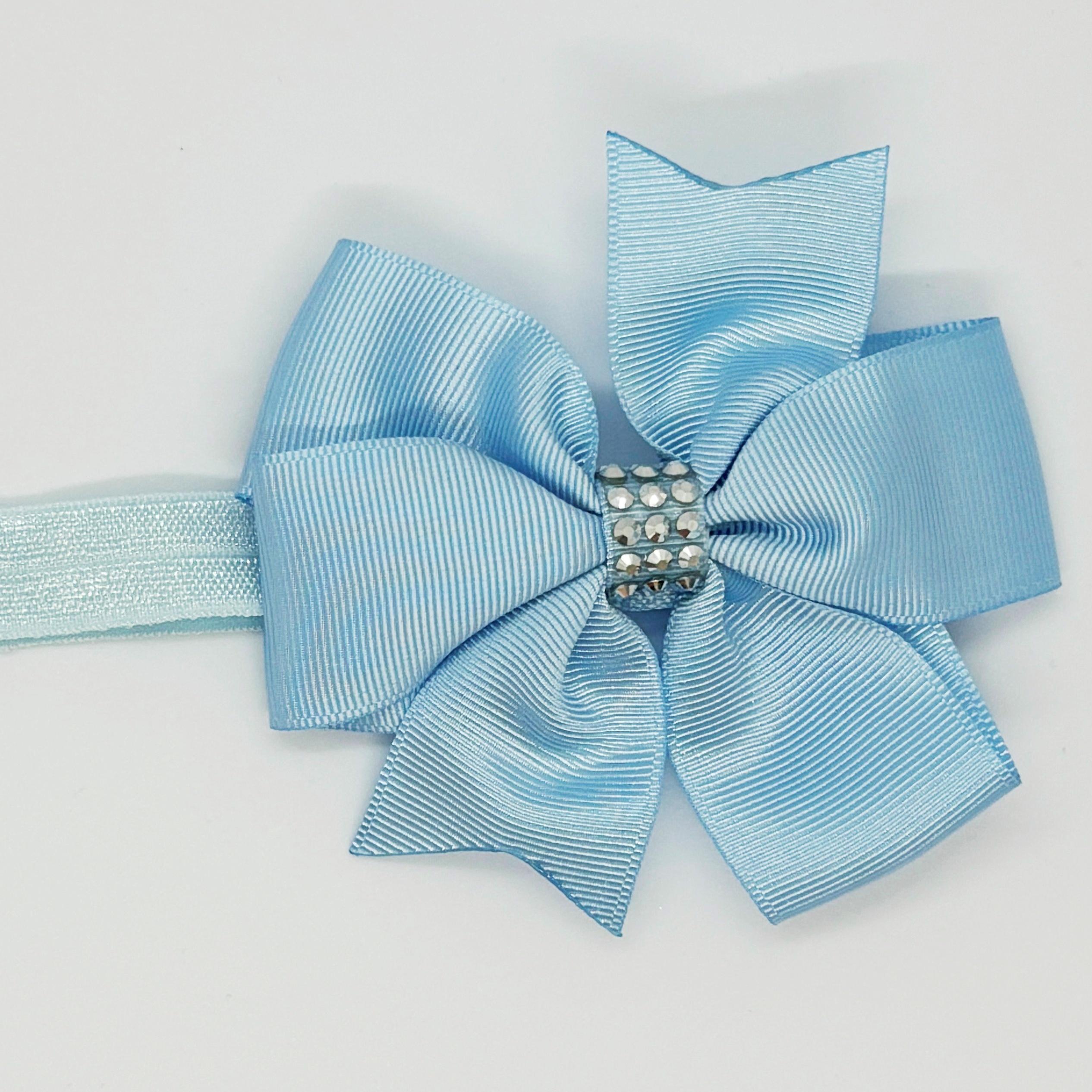 Gök Mavi Taşlı Kurdele Bebek ve Çocuk Bandanası 6 Ay-4 Yaş