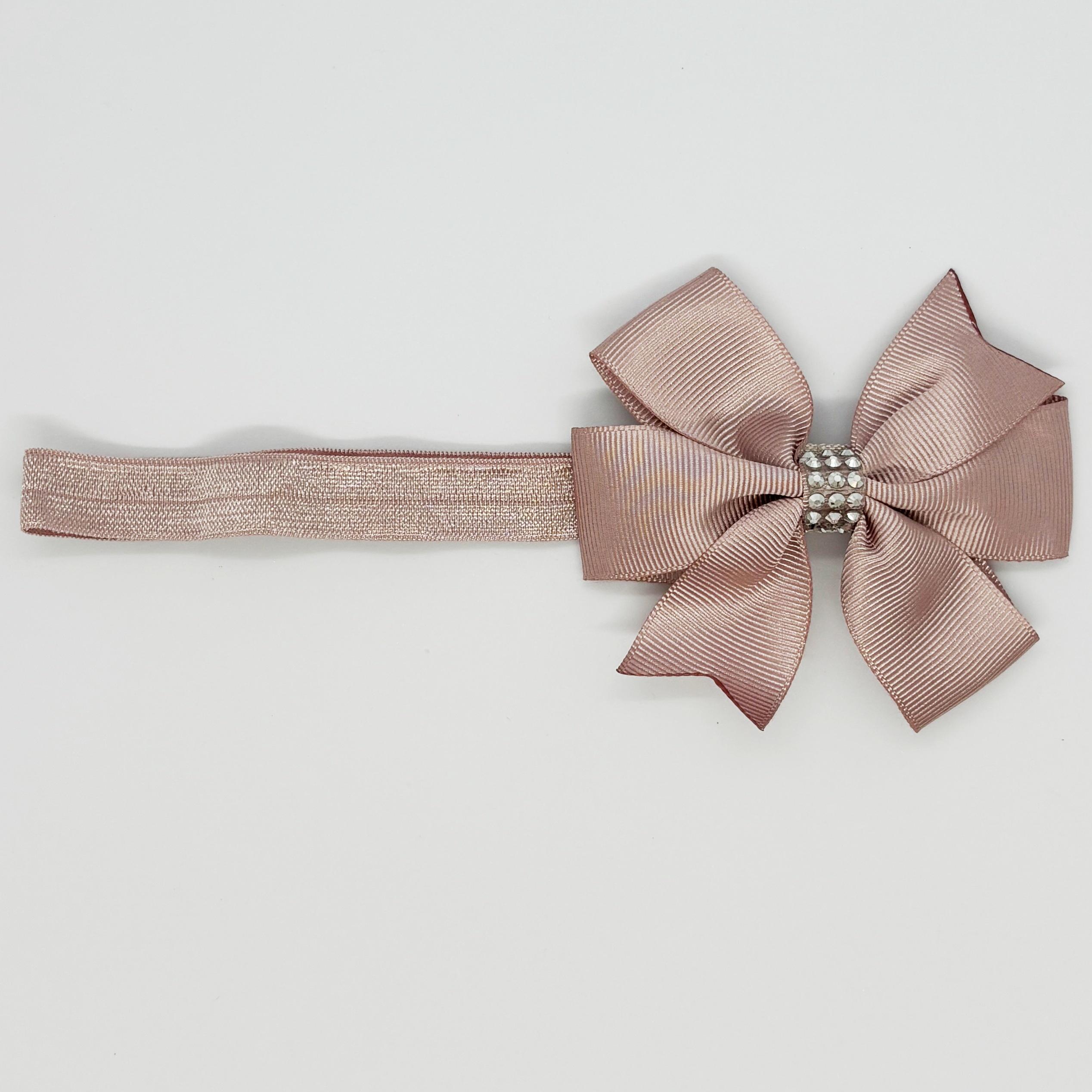 Gül Kurusu Taşlı Kurdele Bebek ve Çocuk Bandanası 6 Ay-4 Yaş