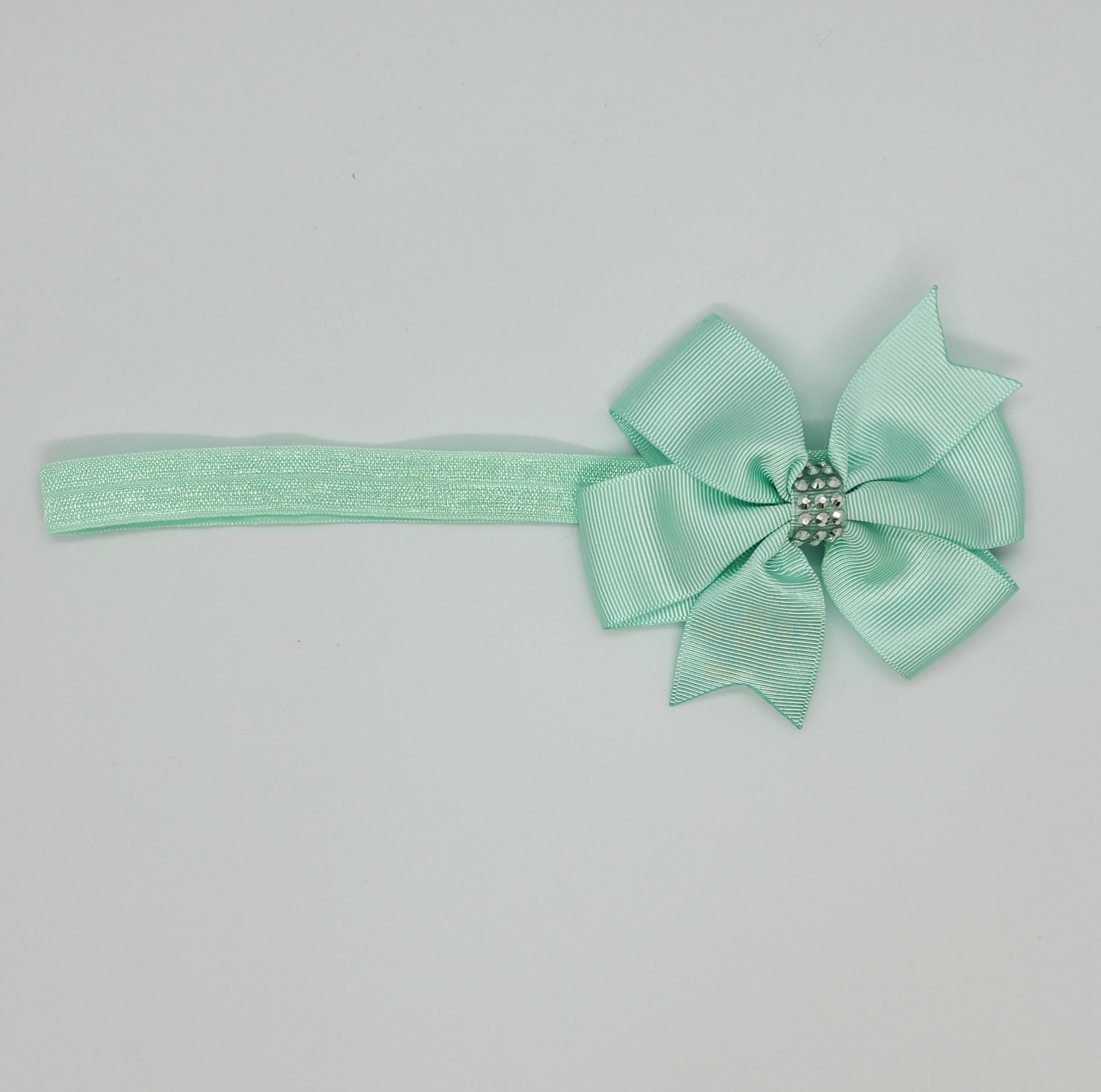 Su Yeşili Taşlı Kurdele Bebek ve Çocuk Bandanası 6 Ay-4 Yaş