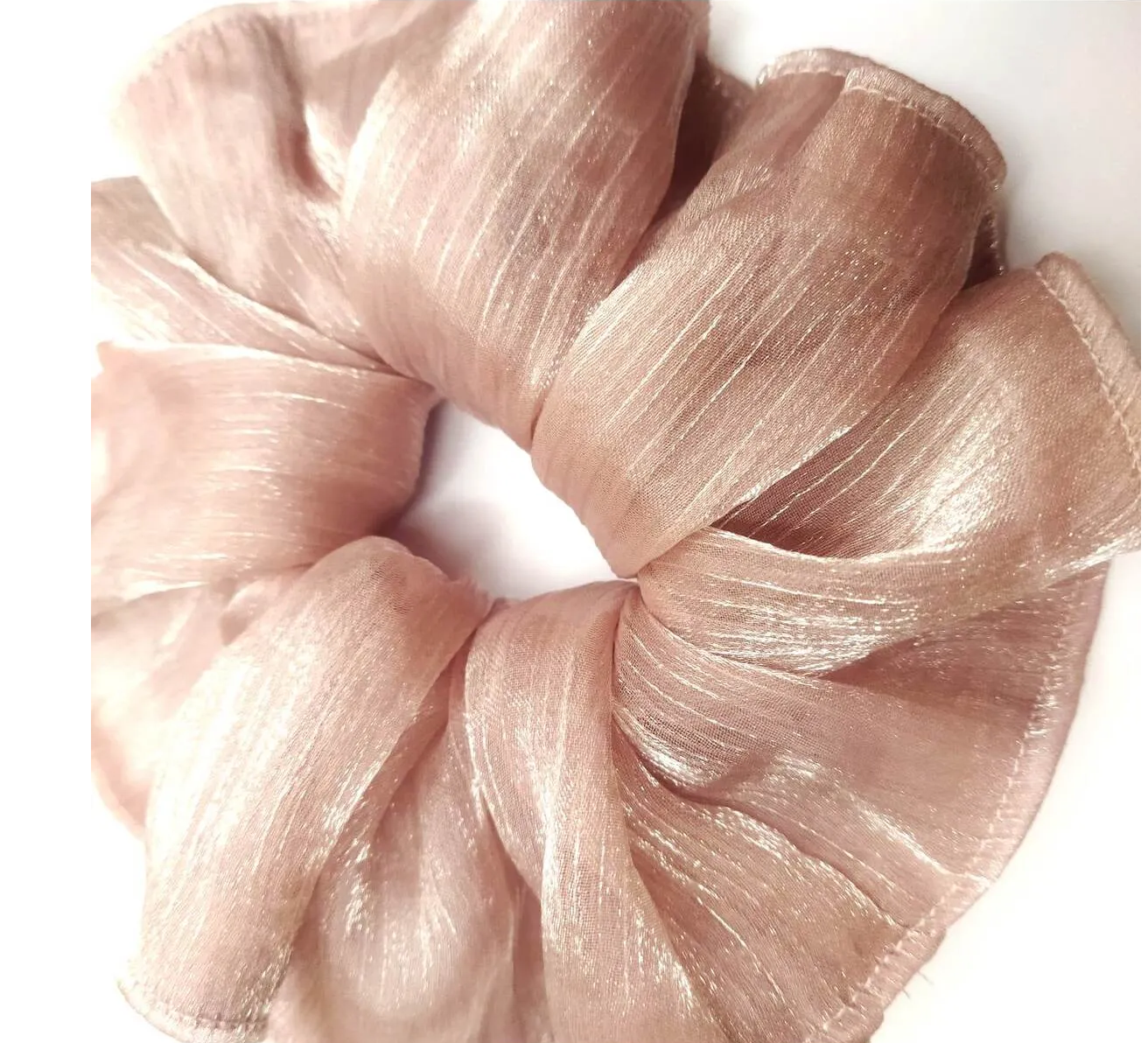 Simli Parlak Pudra Lüx Orta Boy Scrunchie,  Simit Toka