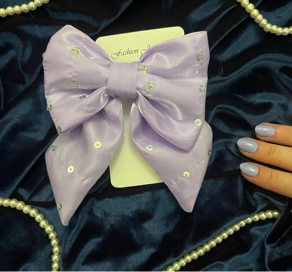 Lila Parlak Pullu Fiyonk Toka - Parlak Saç Aksesuarı