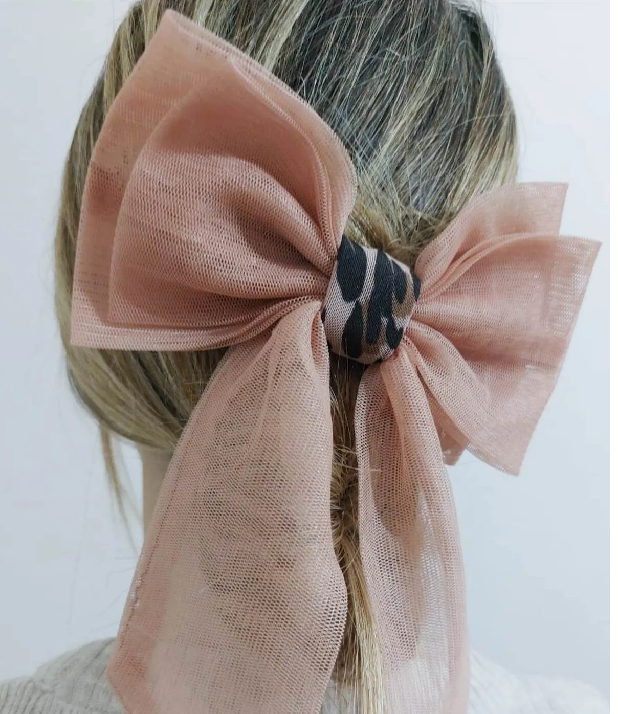 Pudra Şifon Uzun Kuyruklu Büyük Boy Otomatik Fiyonk Toka, Topuz Tokası