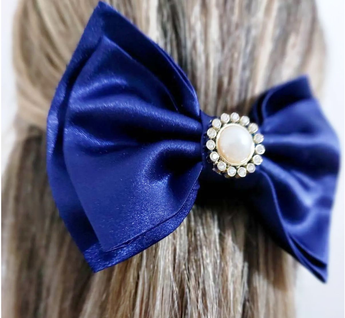 Gece Mavisi Saten Taşlı Abiye Lüx Kadın Fiyonk Toka