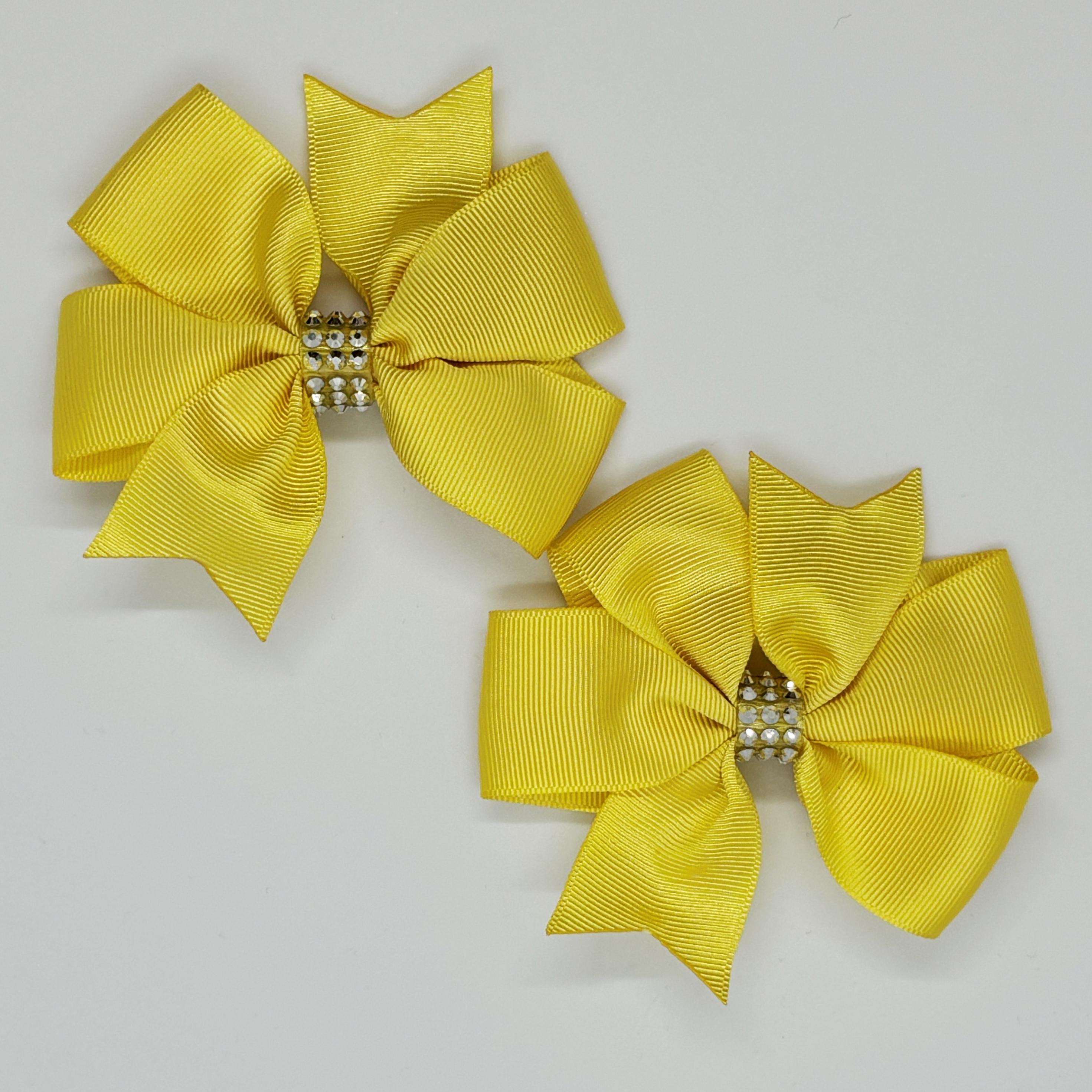 Güneş Sarısı Taş Detaylı Klipsli Saten Kurdele Bebek ve Çocuk Tokası - 2 Adet