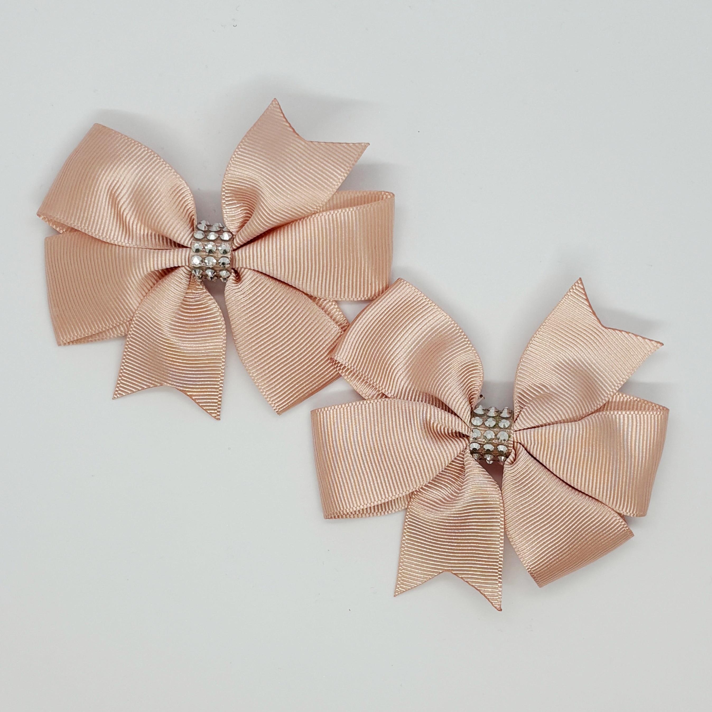 Pudra Pembesi Taş Detaylı Klipsli Saten Kurdele Bebek ve Çocuk Tokası - 2 Adet