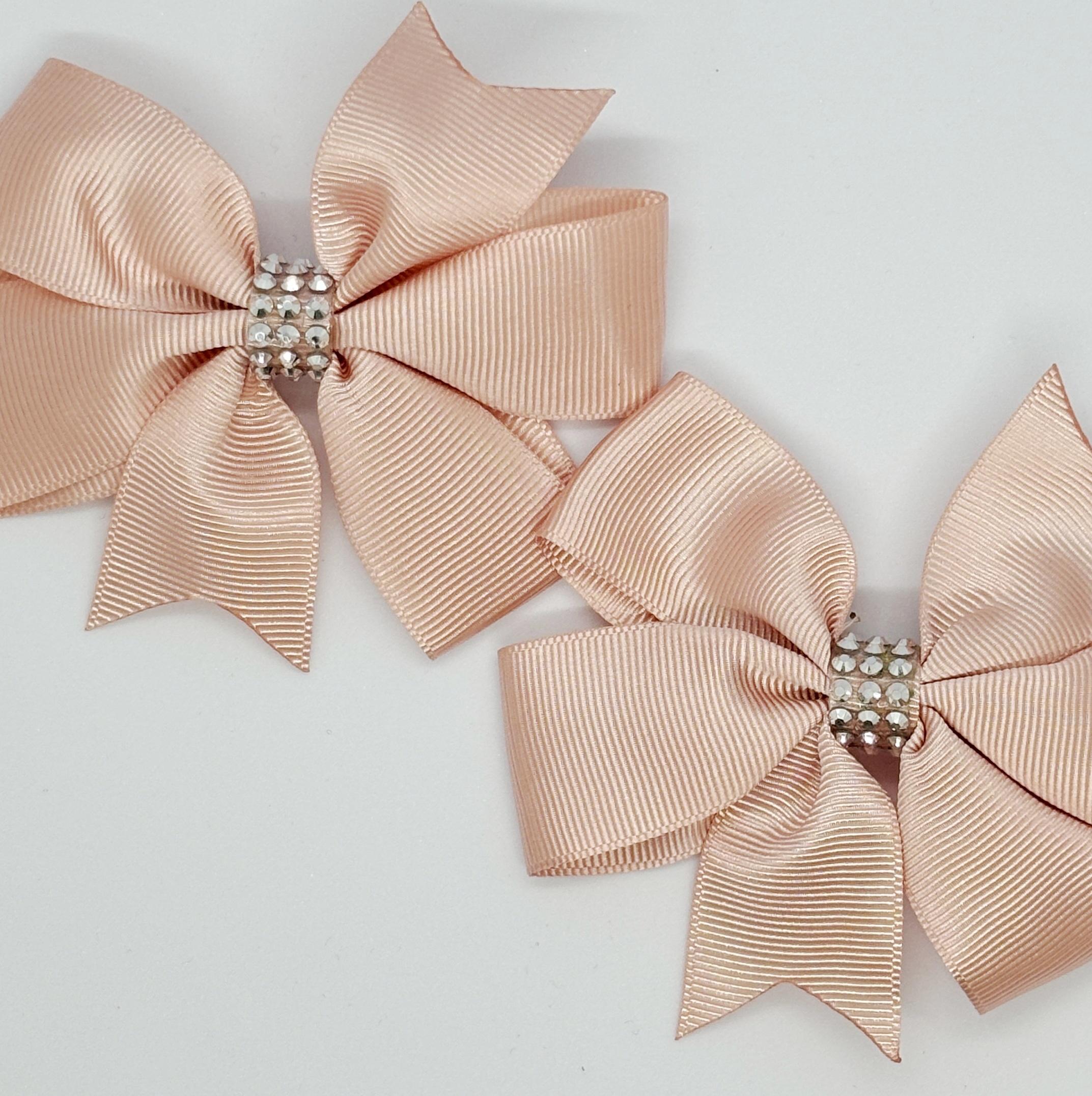 Pudra Pembesi Taş Detaylı Klipsli Saten Kurdele Bebek ve Çocuk Tokası - 2 Adet