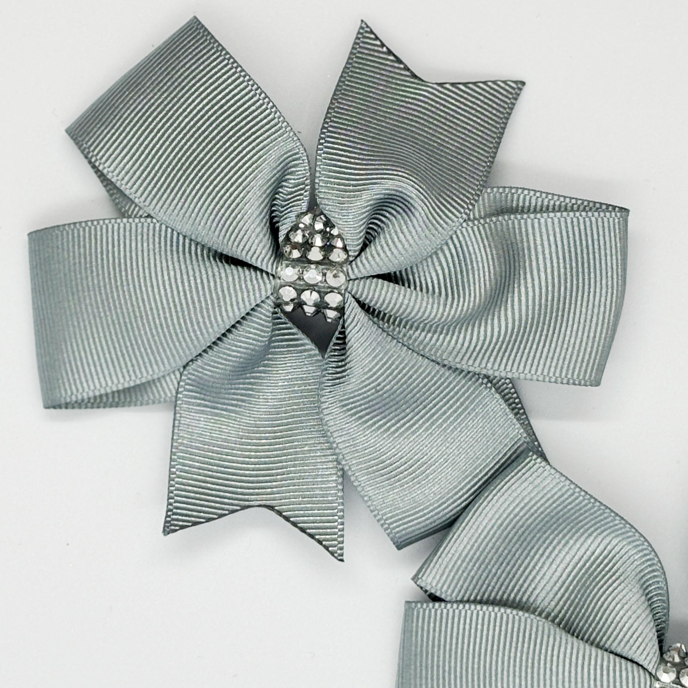 Paris Grisi Taş Detaylı Klipsli Saten Kurdele Bebek ve Çocuk Tokası - 2 Adet