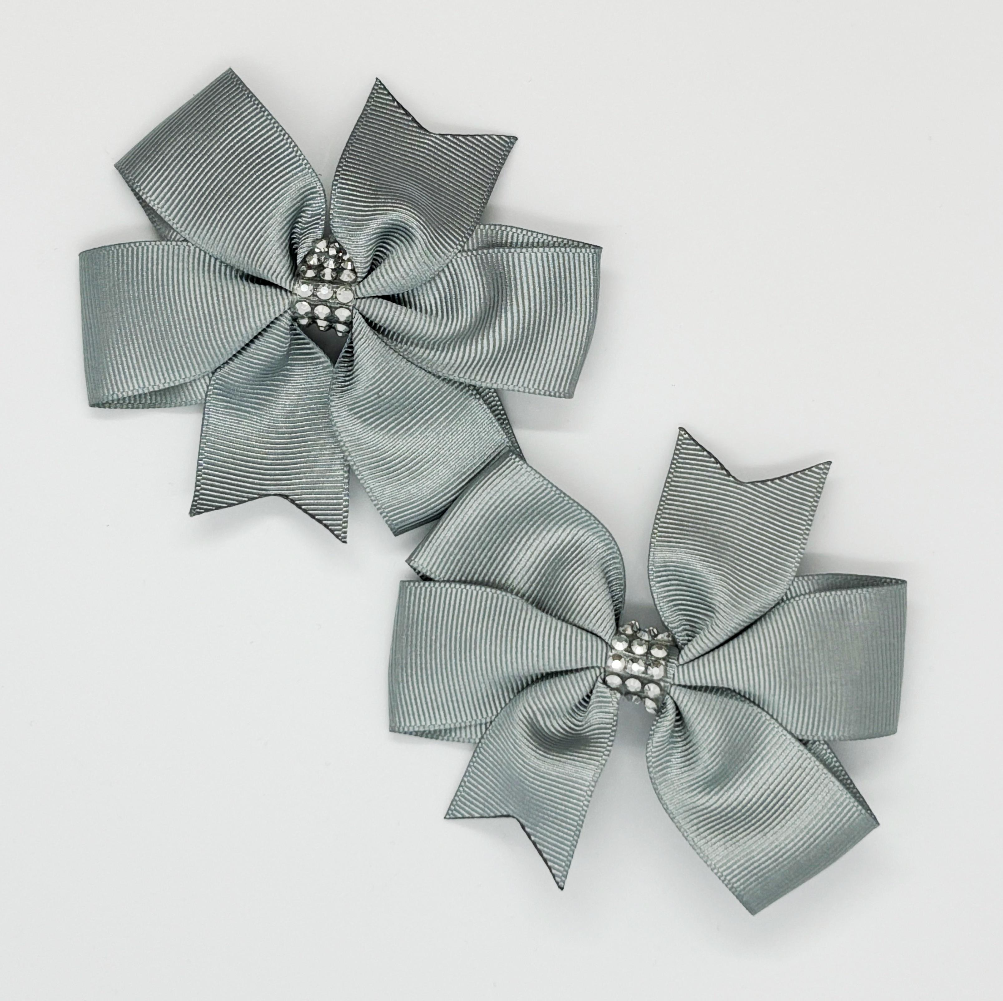 Paris Grisi Taş Detaylı Klipsli Saten Kurdele Bebek ve Çocuk Tokası - 2 Adet