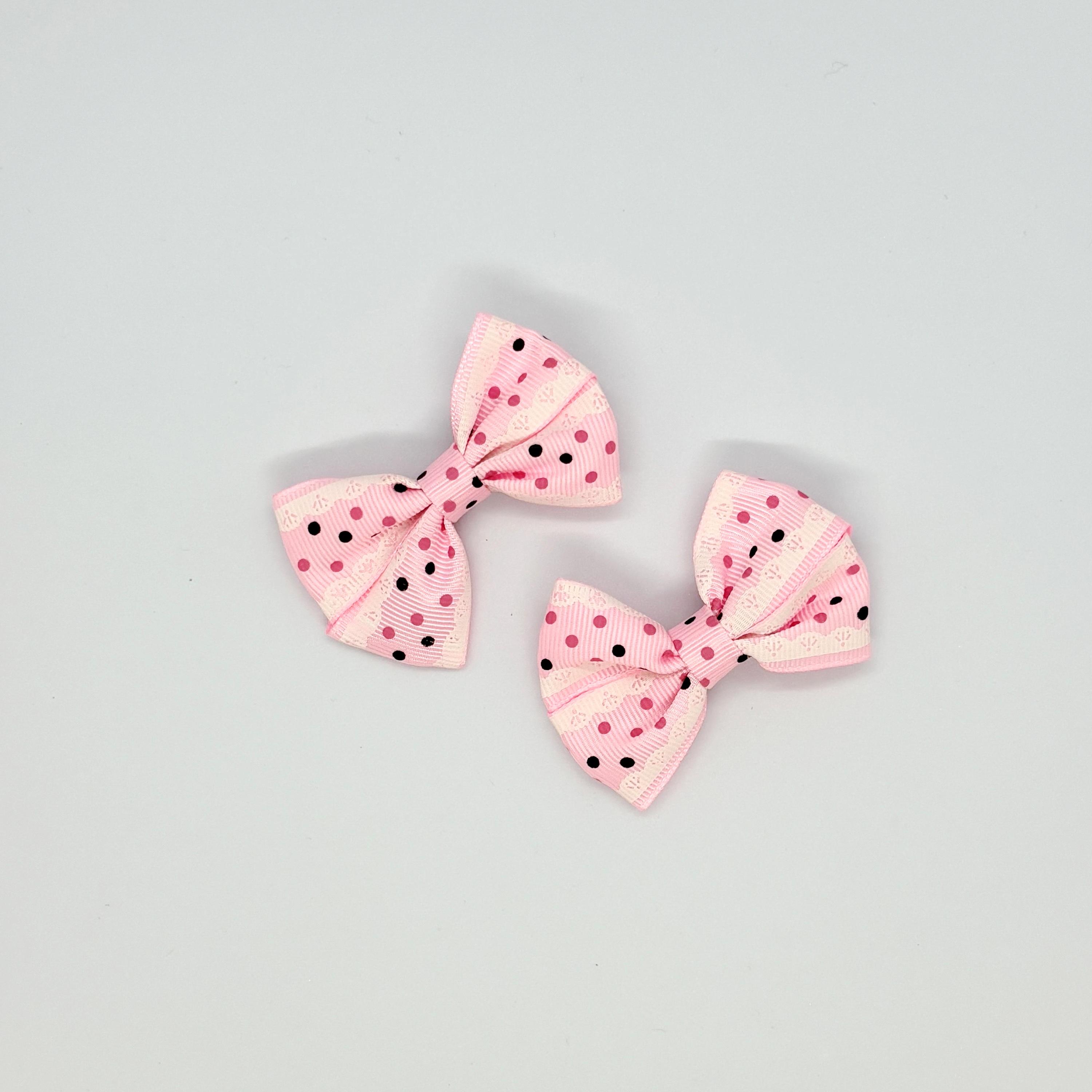 Pembe Puantiyeli Klipsli Mini Çocuk Yan Toka - 2'Li Set