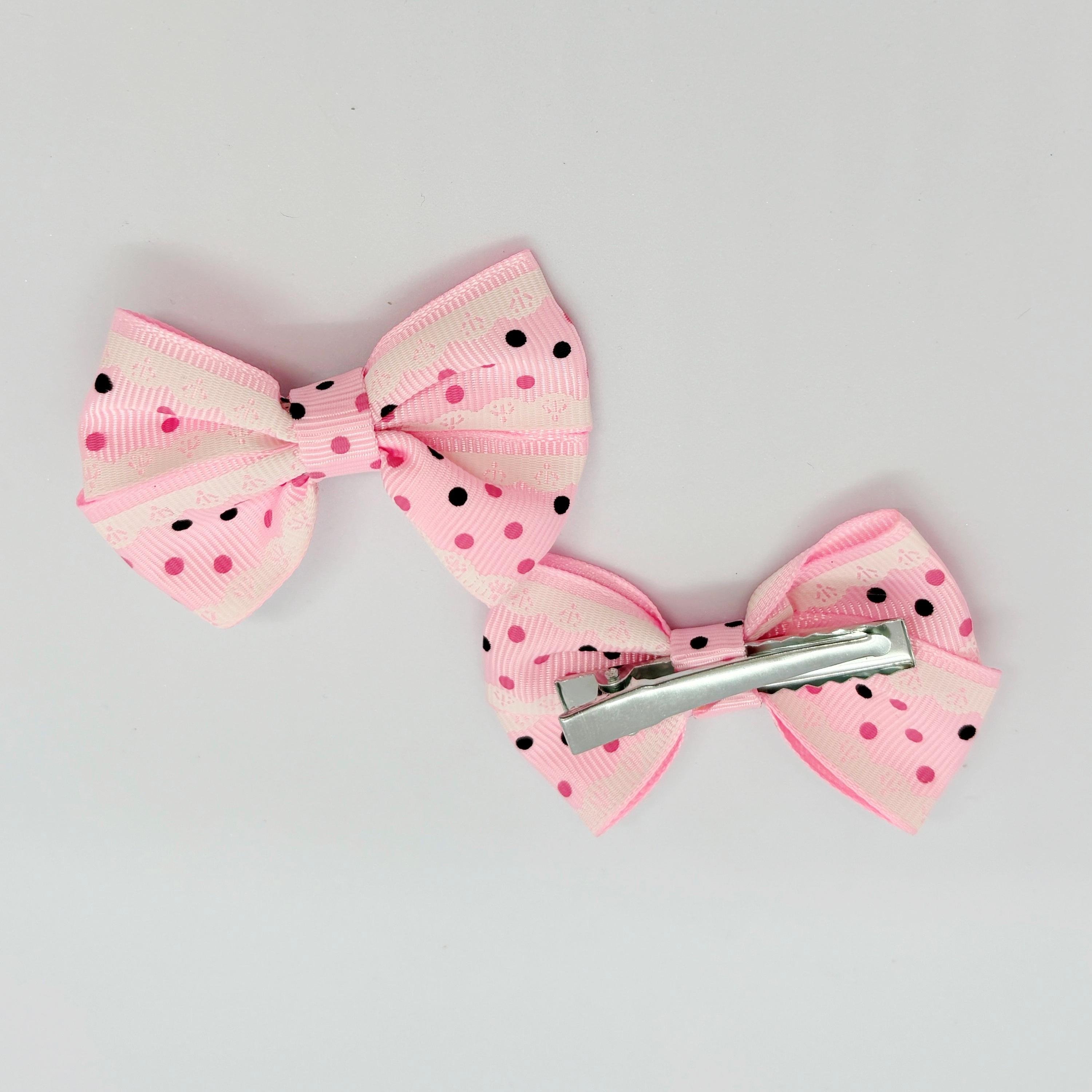 Pembe Puantiyeli Klipsli Mini Çocuk Yan Toka - 2'Li Set