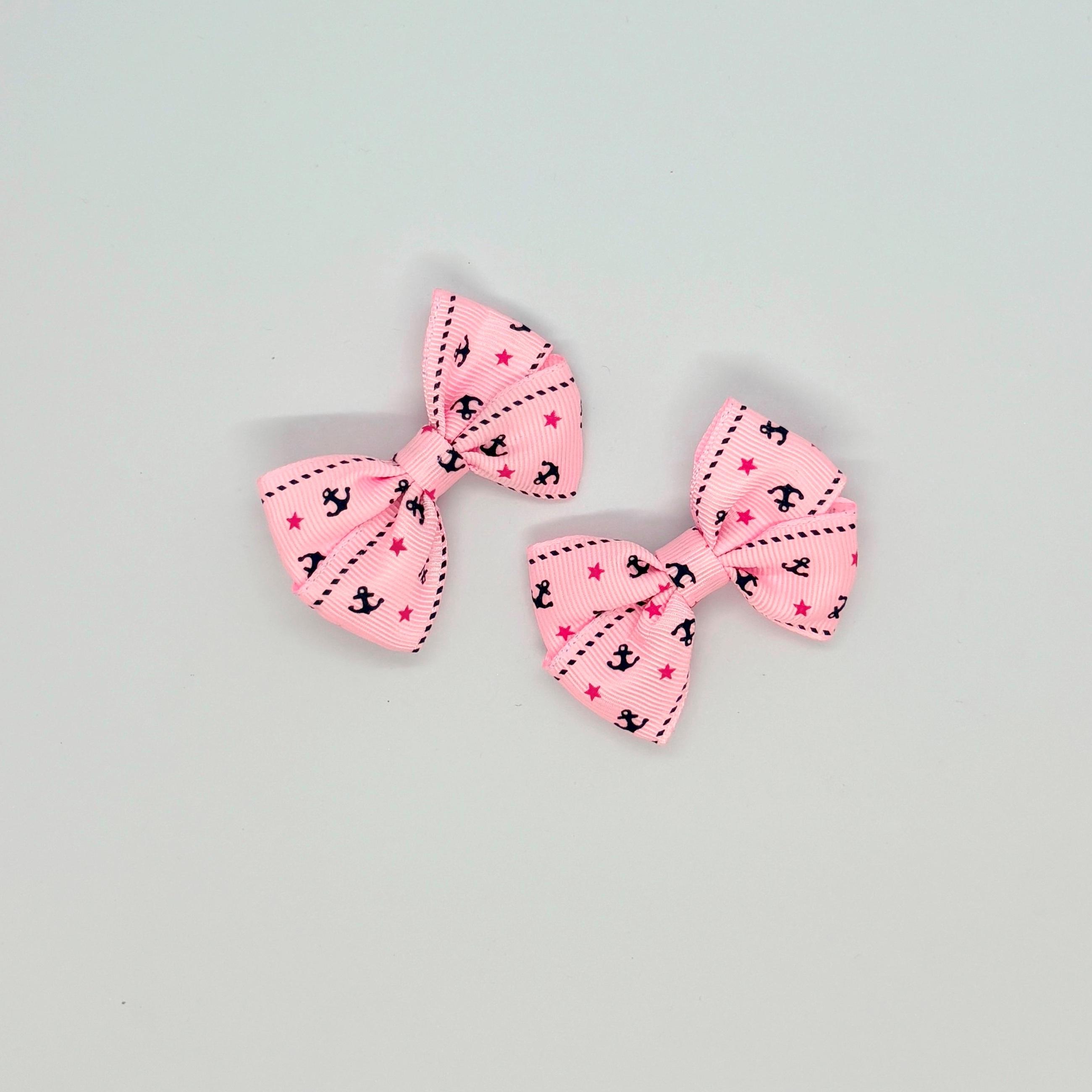 Pembe Çapa Desenli Klipsli Mini Çocuk Yan Toka - 2'Li Set