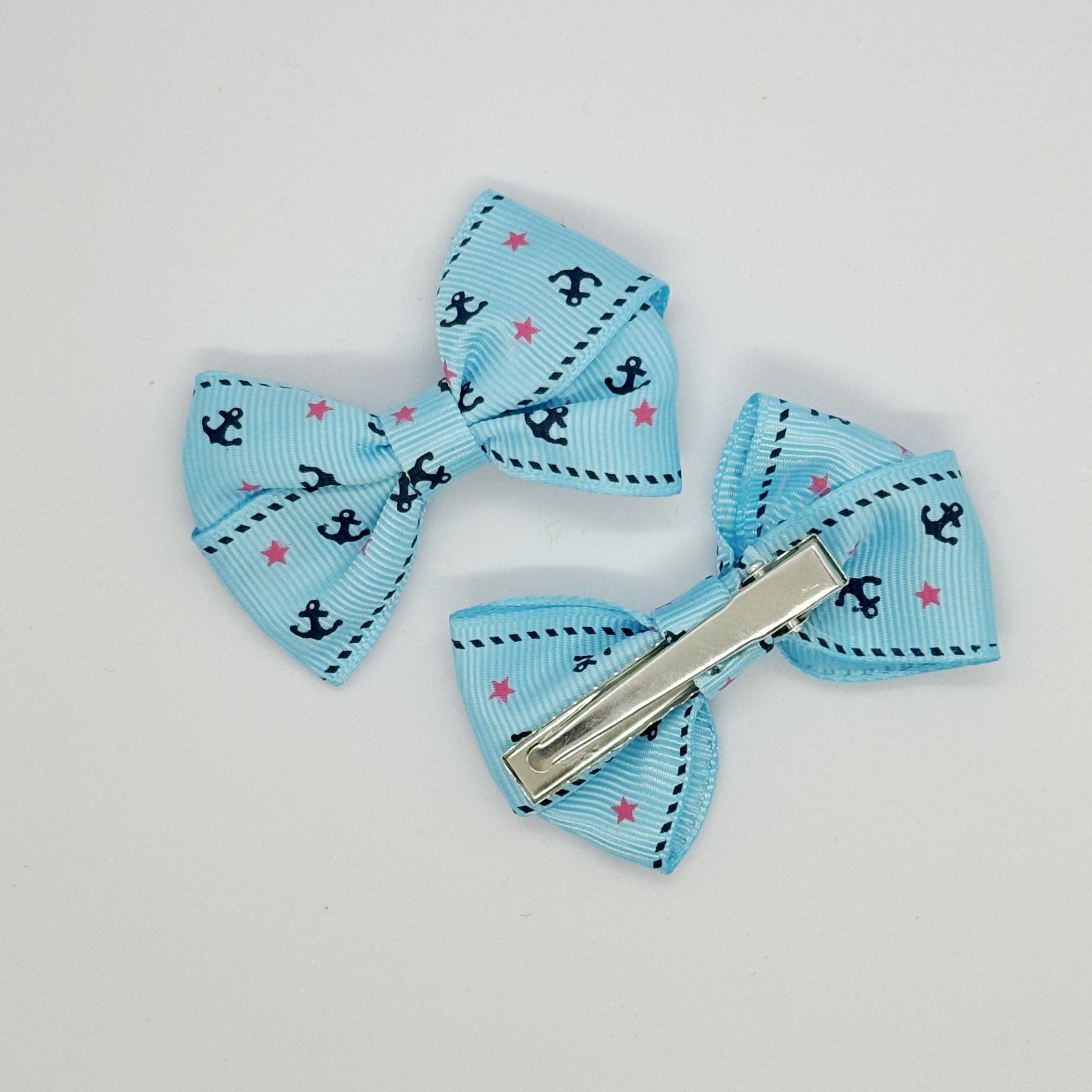 Mavi Çapa Desenli Klipsli Mini Bebek ve Çocuk Yan Toka - 2'Li Set