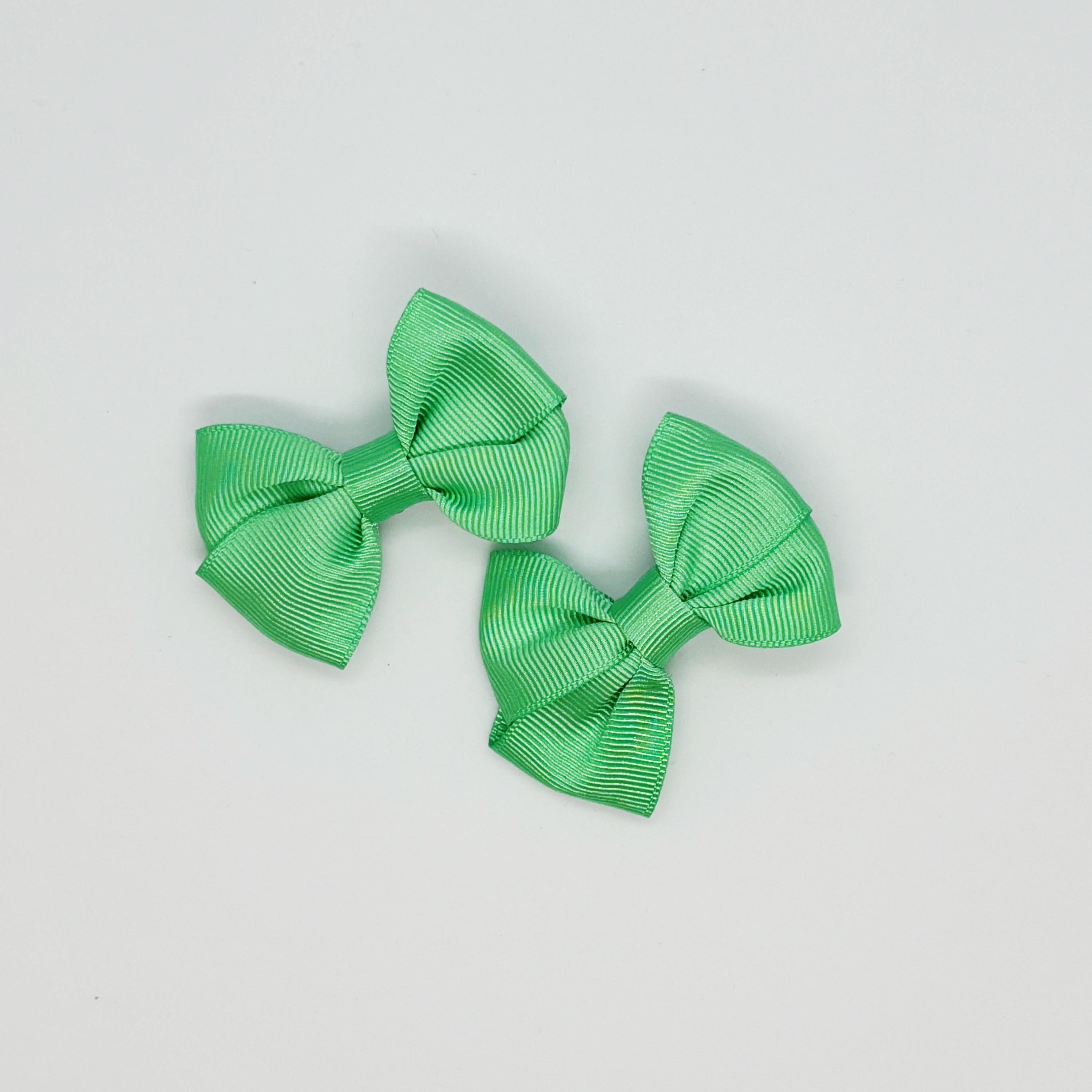 Açık Yeşil Saten Klipsli Mini Bebek ve Çocuk Yan Toka Seti - 2'Li