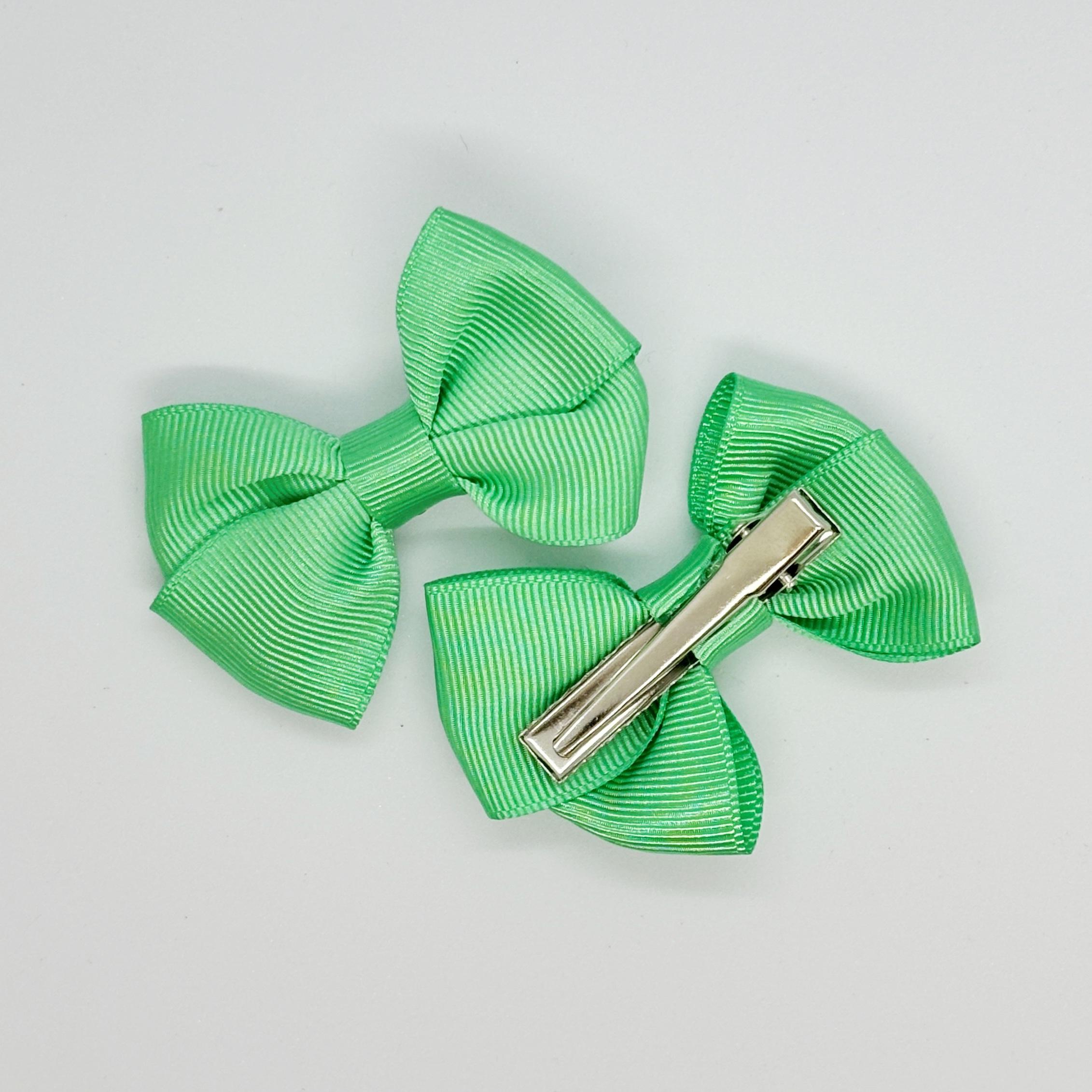 Açık Yeşil Saten Klipsli Mini Bebek ve Çocuk Yan Toka Seti - 2'Li