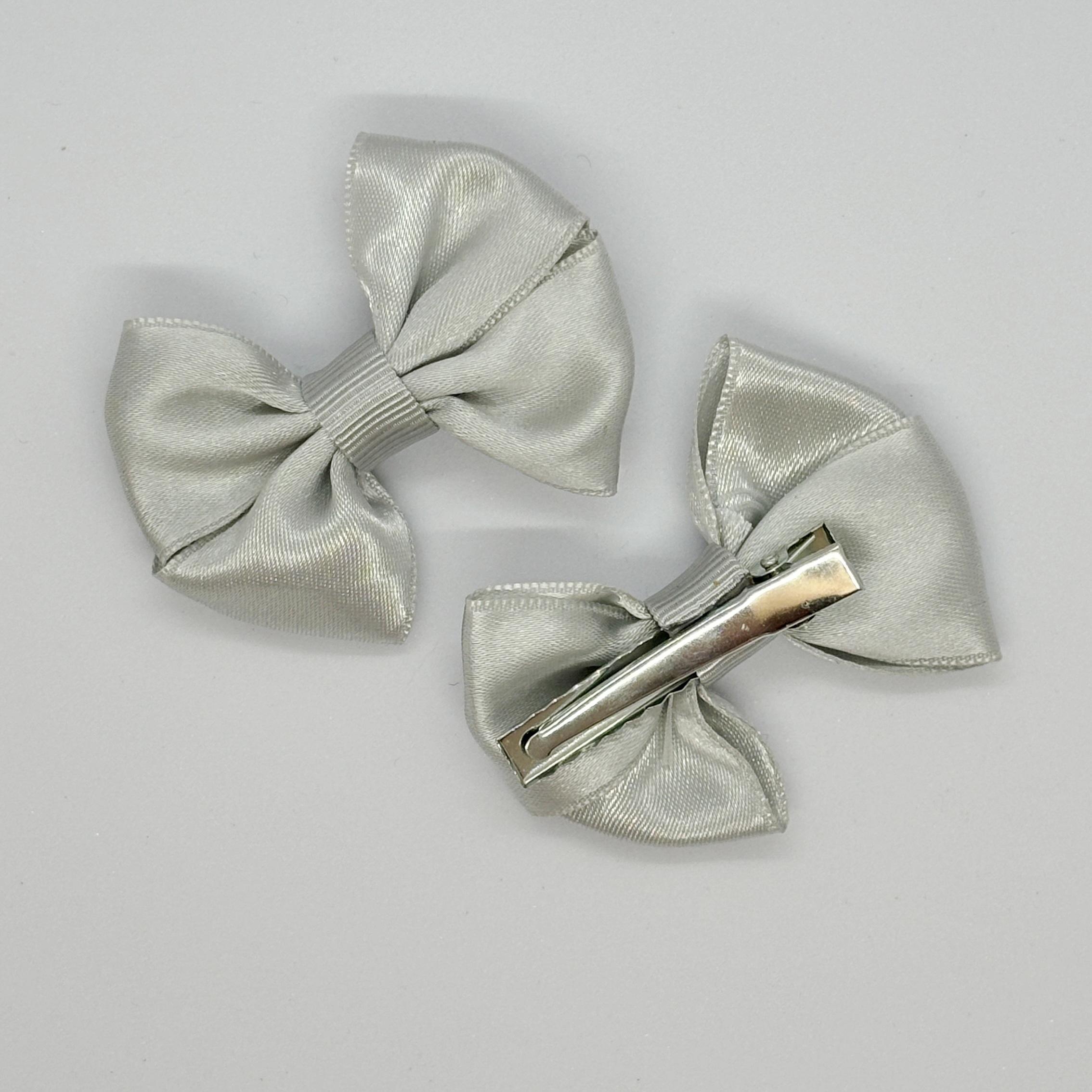 Gri Saten Klipsli Mini Bebek ve Çocuk Yan Toka Seti - 2'Li