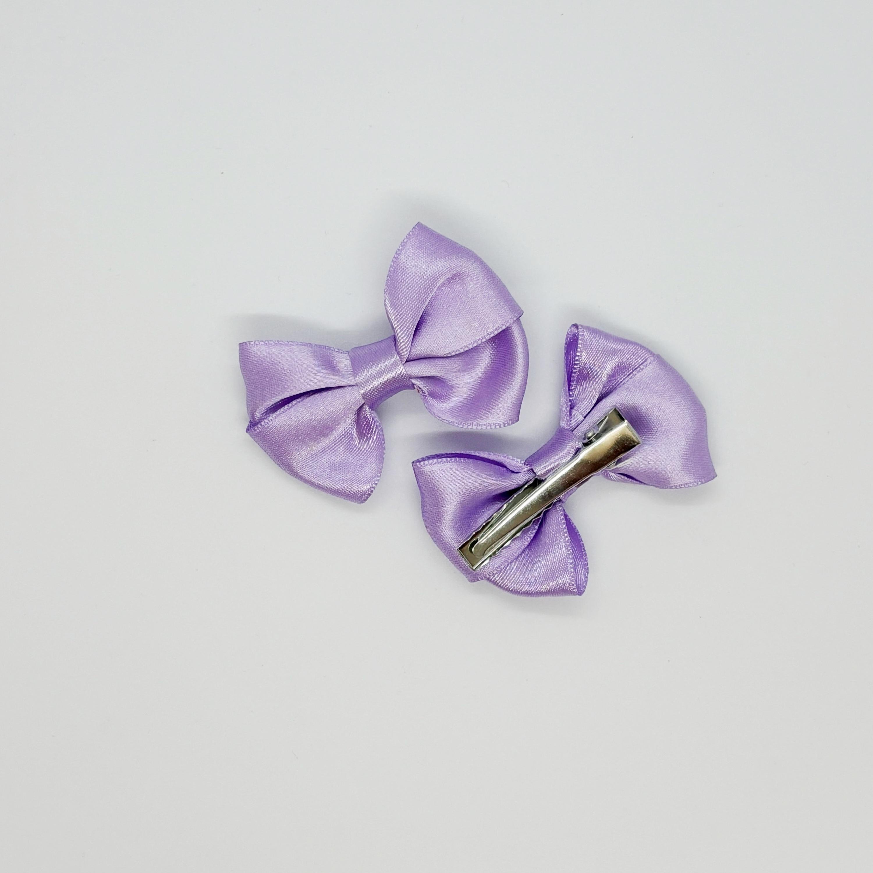 Lila Saten Klipsli Mini Bebek ve Çocuk Yan Toka Seti - 2'Li