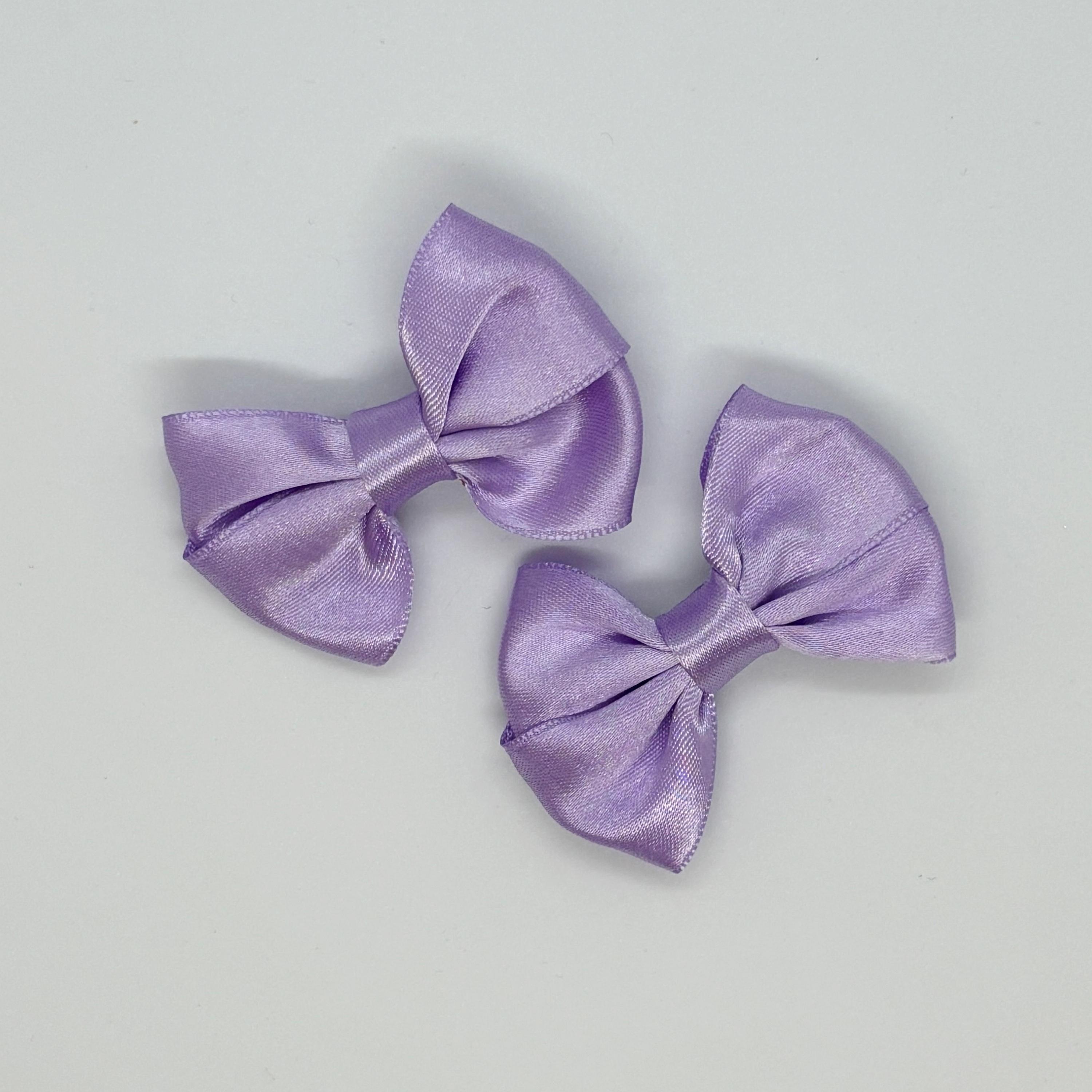 Lila Saten Klipsli Mini Bebek ve Çocuk Yan Toka Seti - 2'Li