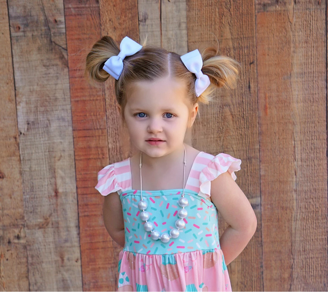 Beyaz Çift Katlı Kurdele Fiyonk Çocuk Tokası - Klipsli Model - 2 Li Set