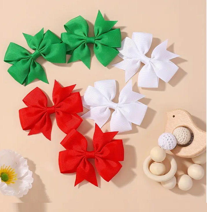 3 Çift Yıldız Kurdele Klipsli Toka Seti - 6 Adet Yeşil, Beyaz, Kırmızı Toka Seti