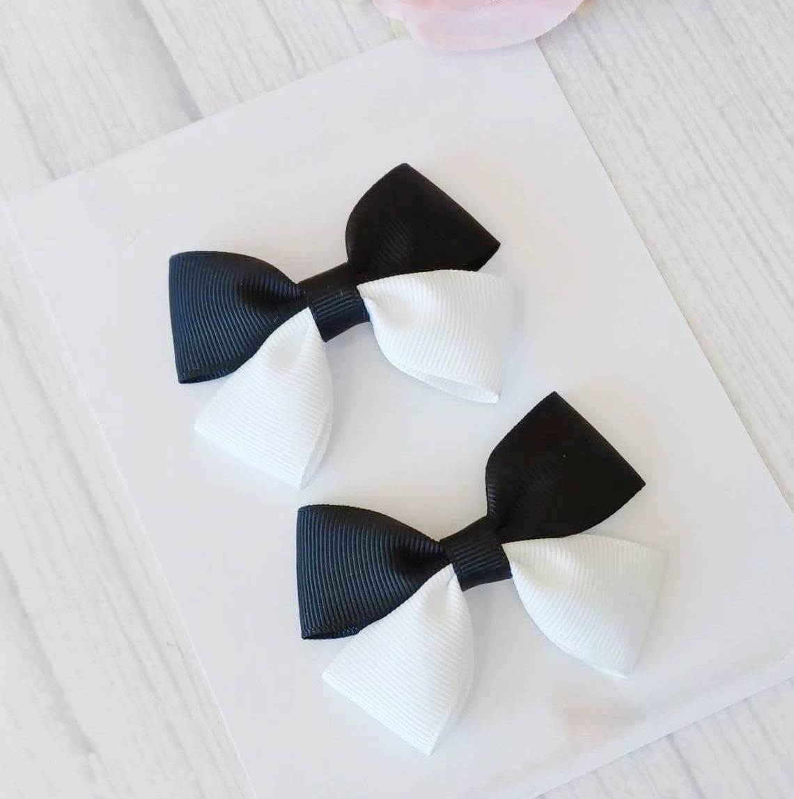 Siyah Beyaz Çift Renkli Klipsli Çocuk Tokası, Okul Tokaları 2'Li Set