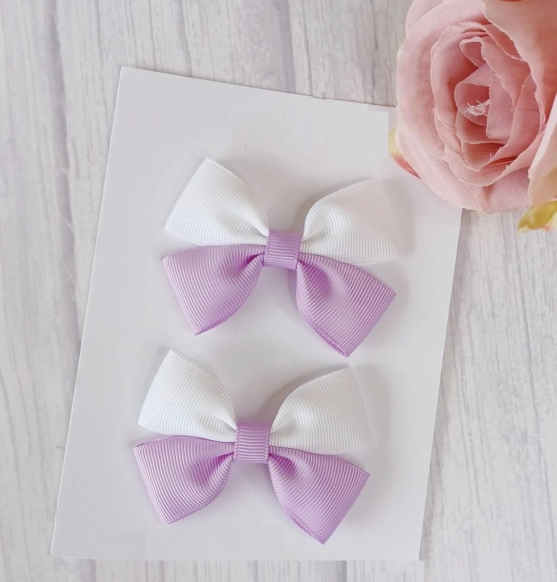 Lila Beyaz Çift Renkli Klipsli Çocuk Tokası, Okul Tokaları 2'Li Set